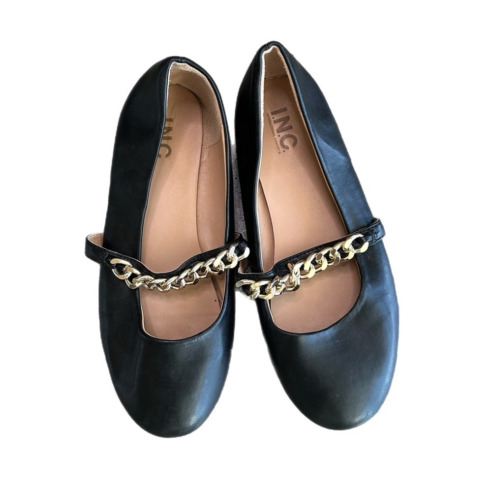 Kids INC Black Mary Jane Flats with Gold Chain